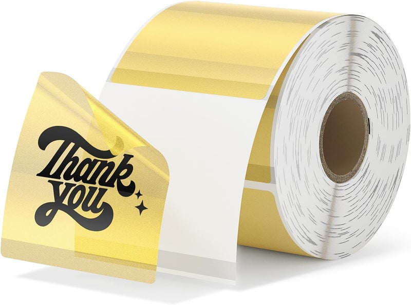 MUNBYN 2x2 Inch Gold Transparent Thermal Labels, Square Fine Glitter Printable Thermal Stickers for Small Businesses, 500 Labels/1 Roll - Image 1